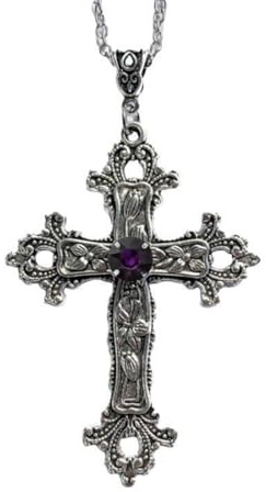 Caiguoer Gotisk Silver Vintage Kors Halsband Stort Graverat Blomma Kors Halsband Halsband Halloween Accessoarer för Kvinnor Män, Una taglia, Metall