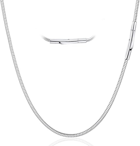 LOCCY Men Sturdy Snake Chain Necklace, 2/3/4mm Mens Snake Chain Stainless Steel Silver Black Round Snakes Necklace for Men Women, 18 20 22 24 26 28 Length (Silver-2mm, 20)