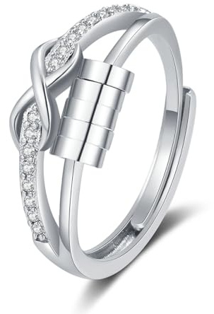 LAOYEFACAI Stressavlastningsring för kvinnor 925 silver och justerbart armband till min dotter justerbar svängbar ring med ångestpärlor ångestlindring för kvinnor och flickor fidget ring, koppar,