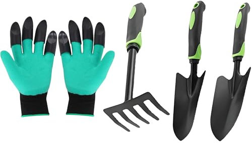 Outillage De Jardin 4 Pièces Kit Jardinage, Jardinage Outillage-Bêche Jardinage, Râteau Jardin, Gants Jardinage,Outils Jardinage Manuel Cadeau Jardinage pour Hommes Femmes