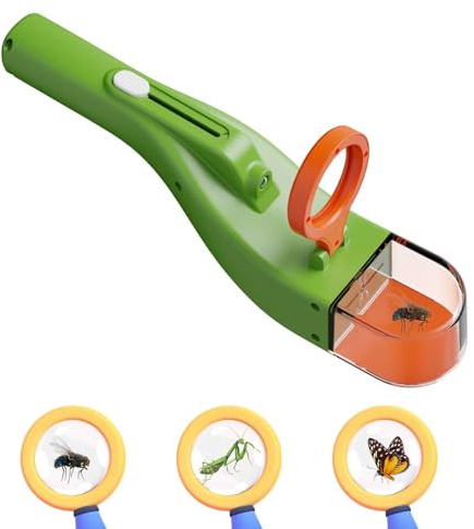 Instrument för vägglöss med 2 lampor och 5x förstoringsglas, uppladdningsbar insekts- och spindlarfälla, perfekt för utomhusutbildning och barnlekar (grön)