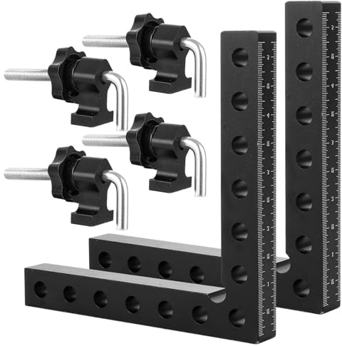 DAJAVE 90 Degree Corner Clamps for Woodwork, 14 x 14cm Right Angle Clamps 90 Degree Positioning Squares Aluminum Alloy Right Angle Clamp for Picture Frames Cabinet Drawers (2 Pack)