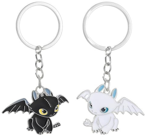 MUNSKT 2 piezas Llavero de Dragón Volador, Colgante de Dibujos Animados para Amigos y Parejas (Negro y Blanco), Llavero de Dragón Desdentado para el Día de San Valentín, Cumpleaños y Demás.