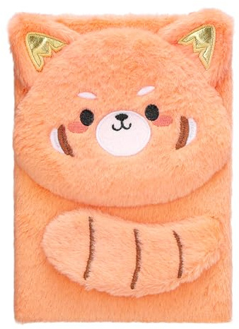 EXERZ Carnet A5 « Hello Raccoon » – Journal Fourrure Orange Coussiné, Oreilles Brillantes, 160 Pages – Carnet Peluche Doux pour Enfants, École & Cadeau (Orange Douce Mandarine)