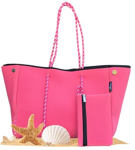SACKTORLEX BOLSO PLAYA Mujer Grande Impermeable+Pouch INCLUIDO-bolsa playa de mano TOTE BAG tela Neopreno con cierre Mágnetico Ligero y Multiusos para Piscina, Playa, Trabajo y Viaje