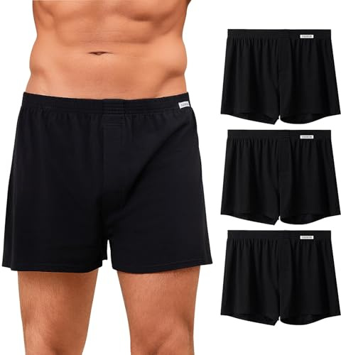 ZAKASA Calzoncillos Boxers Sueltos Hombre: Algodón Boxer Clásicos Hombre Ropa Interior con Botón Transpirable Sin Etiqueta para Dormir Uso Diario XL Negro Pack de 3