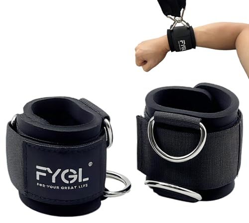 FYGL Adjustable Wrist Cuffs for Cable Machines - Neoprene Padded, Black