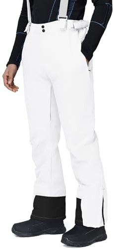 GS SNOWING Men's Snow Insulated Pants Winter Warm Ski Pant Outdoor Waterproof Snowboard Bibs with Suspenders White L