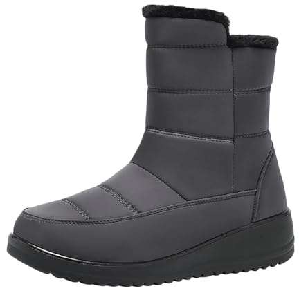 Genérico Botas Impermeables Mujer Invierno Forradas con Pelo Antideslizante Botines Punta Redonda Botas de Nieve Planos Tacón Felpa Boots Aire Libre Exterior