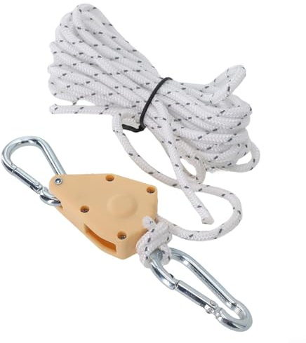 Jonikuper 4m Adjustable Nylon Lanyard with Stainless Steel Pulley Hook for Tent and Canopy Rope Hanging, Secure Non-Slip Fast Locking System with Carabiner for Camping, Hiking, Outdoor(White)