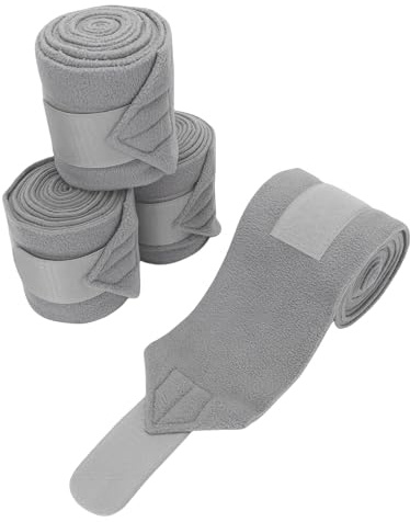 Luocute Lot de 4 Bandages de Jambe de pour Cheval, Bandages de Jambe équestre en Polaire Douce de qualité Supérieure de 9,8 Pieds, avec Fixation Sécurisée Réglable, pour Une (Grey)