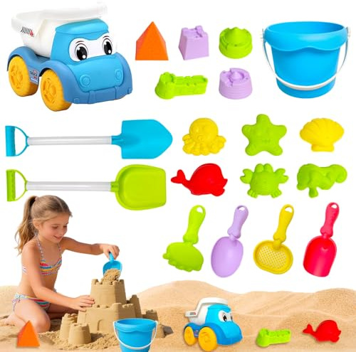 GGXDH 19 Stück Sandspielzeug Strandspielzeug Set Kinder mit Sandkasten Spielzeug Sandförmchen Sandschaufel, Outdoor Reise Sand Spielzeug für ab Jungen Mädchen (19PCS)