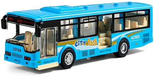 Spiritzohic Bus Car, Bus Model Car Play Vehicles Pull Back Vehicle Alloy Diecast Vehicles Mould Pull-Back Buss Play Vehicle with Lights and Sounds City Cars Model Gift for Birthday Carnival(Blue)