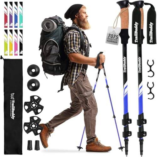 TrailBuddy Trekking Poles – Lightweight 7075 Aluminum Hiking Poles for Women, Men & Seniors – Collapsible or Foldable Walking Sticks for Travel, Trails & Balance