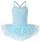tanzmuster Ballettkleid Mädchen Tutu - Kim - weicher Baumwollstoff - Glitzersteine - Ballett Trikot mit Tüllrock für Kinder - hellblau, 104/110