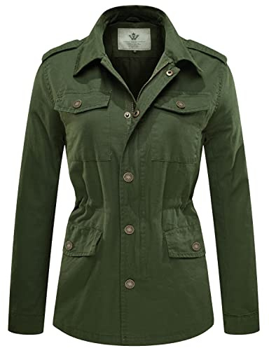 WenVen Womens Lightweight Military Jacket Utility Cargo Anorak (Army Green, XL)