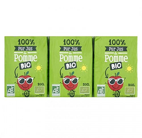 Agidra Pur Jus de Pomme BIO - 200ml x 6 Briquettes en Carton - 1,2L - Végétalien - Origine France