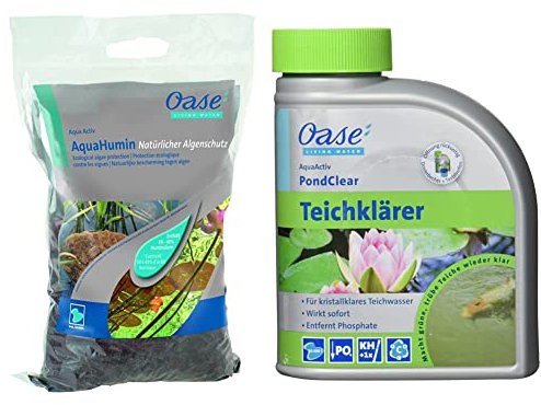 OASE 53759 AquaActiv AquaHumin Teichtorf Spezial-Torf für Gartenteich 10 l - natürlicher Algenschutz Wasserenthärter mit hohem Gehalt & 43140 AquaActiv PondClear Teichklärer 500 ml - Teichpflege