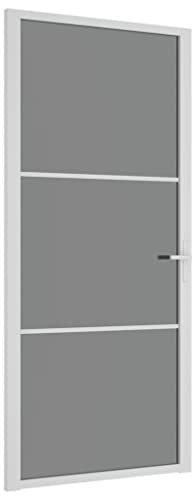 vidaXL Innentür Modernes Design Glastür Komplettset Zimmertür Tür Drehtür Wohnungstür mit Montagezubehör 93x201,5cm Weiß ESG-Glas Aluminium