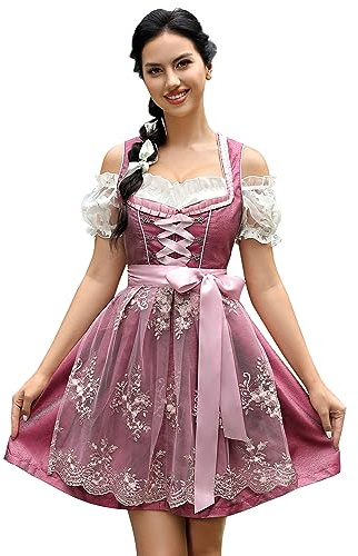 KOJOOIN Trachten Abito da Donna Dirndl Corto con Ricami Dirndl Midi di Design Esclusivo per L'Oktoberfest Borgogna B 42