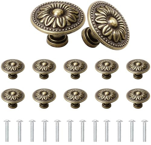 YSDMY tiradores armarios 12 Piezas tiradores para cajone，30MM Pomo para Armario，Patrón de flores pomos y tiradores vintage Tiradores Muebles，Pomos de Armario Redondas con tornillos