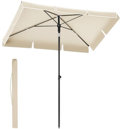 SONGMICS Ombrellone da Balcone 230 x 150 cm, UPF 50+, Inclinazione Bidirezionale a 30°, Altezza Regolabile, con Borsa da Trasporto, Giardino Terrazzo, senza Base, Beige GPU044M01