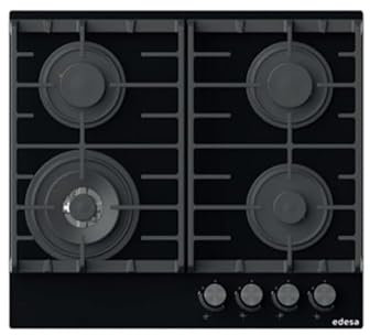 Edesa Placa de Gas Butano EGG-6041 TITRCIB 4 Quemadores 2 Parrillas Hierro 1 Quemador Triple Corona (4Kw) Mandos Frontales Encendido Electrónico Sistema Seguridad Potencia 8,5 kw Color Negro