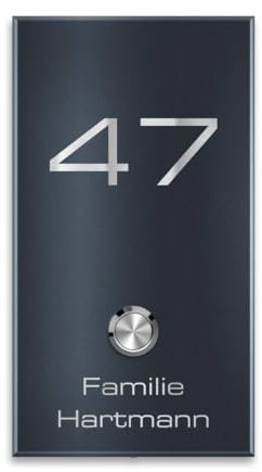 Metzler® Funkklingel mit gravierbarem Namensschild und Hausnummer RAL 7016 Anthrazit erweiterbar bis 6 Empfänger wetterfest IP67 einfache Aufputzmontage 52 Melodien Haustürklingel außen