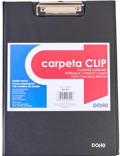 Dohe - Pappersmapp med klämma och lock - A4 (23 x 32 cm), innerficka, ogenomskinlig PVC - Kontorsmaterial - Svart färg