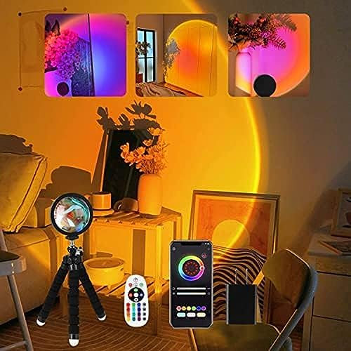 Smart solnedgångslampa projektion, 16 färger LED solnedgång projektionslampa APP och fjärrkontroll 360 graders rotation solljus lampa fotografering/fest/hem