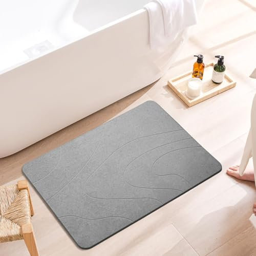 Dai Lufei Tappetino da bagno Diatomite - Tappeto antiscivolo in pietra assorbente ad asciugatura rapida, 60 x 39 cm (grigio chiaro)