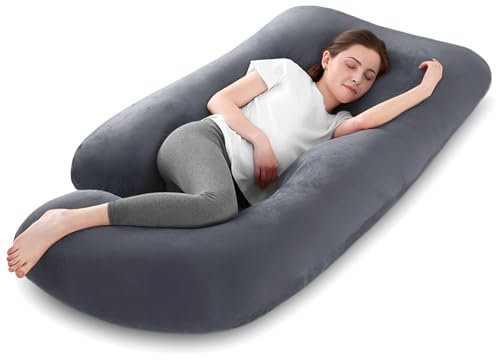 Mozvvco Schwangerschaftskissen, J Form Ganzkörperkissen, Stillkissen, Stützkissen und Schwangerschaftskissen für Schwangere mit abnehmbarem Bezug, 140x70cm (Lila, Samt)