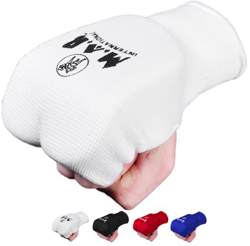 MAR | White Training Hand Mitts for Karate Mitts, Slip-On Design - Elasticated Fabric, MMA, Muay Thai Boxing Hand Protection, Kickboxing, Martial Arts (XXS)