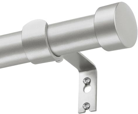 KAMANINA Silver Curtain Pole 80 to 148 cm, 25 mm Diameter Curtain Poles for Eyelet Curtains, Extendable Curtain Rod with End Cap Finials for Windows