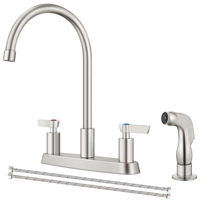 GBBNE Kitchen Faucet with Sprayer 2 Handle Kitchen Sink Faucets 8 Inch Centerset 3 Hole with Supply Lines Brushed Nickel