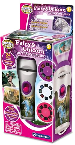 Brainstorm TOYS STEM Fairy & Unicorn Torch and Projector – 24 Fantasy Images, Projects Clear Magical Pictures Up to 1m Wide, Interactive Kids Flashlight Toy