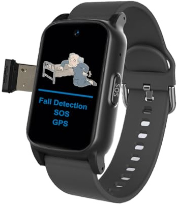 VCYEX Reloj Localizador Personas Mayores, Reloj con Detección De Caídas, Alarma SOS De Emergencia, Seguimiento GPS En Tiempo Real, Llamadas De Video HDBlack,1.25 * 0.57 * 2.22inch