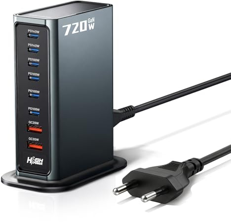 Rocoren USB C-laddare, 8 portar PD 140 W snabbladdare laddningsstation med 4 USB-C och 2 USB-A, GaN USB-nätaggregat för bärbar dator, MacBook, iPad, iPh0ne, Sam/sung med mera