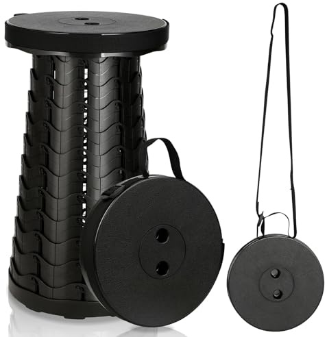 Peviasot Taburete telescópico portátil, plegable, altura regulable, soporta hasta 150 kg, ligero y estable, taburete de camping para exteriores, pesca y festival, color negro