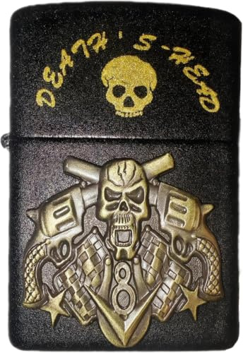 Encendedor de gasolina recargable con diseño de calavera 8, estilo motero mecánico, de metal negro mate