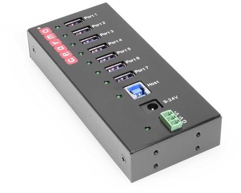 Gearmo 7 Port USB 3.0 Hub w/Surge Protection, 5Gbps Speed, LEDs, Surface & DIN Rail Mounting
