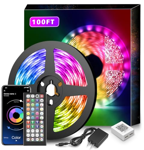 Nexillumi Led Lights for Bedroom 100ft Music Sync Color Changing Led Strip Lights Smart with Remote and App Control Built-in Mic for Party Home Room Decor Luces LED para Cuarto