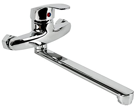 Grifo de pared de cocina MOKEKA mezclador monomando de fregadero giratorio 360° para regular el agua caliente y fría