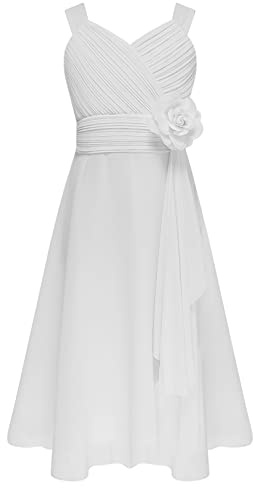 ranrann Flickors ceremoniklänning för barn med blomma bohemisk stil ärmlös, A White, 13-14 �r