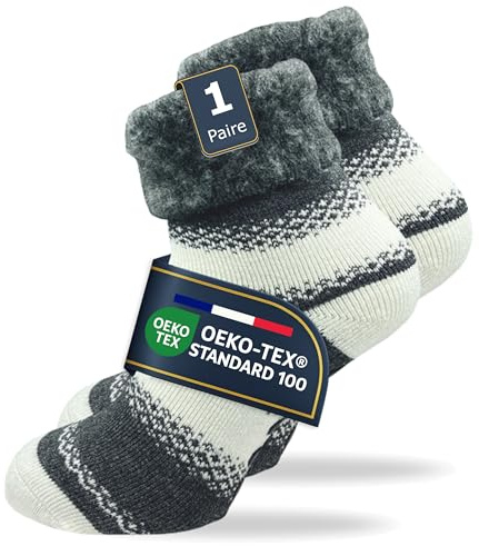 GAWILO Chaussettes Antidérapantes Femme - Douces et chaudes - Remplacement de chaussons avec semelle ABS (39-42)