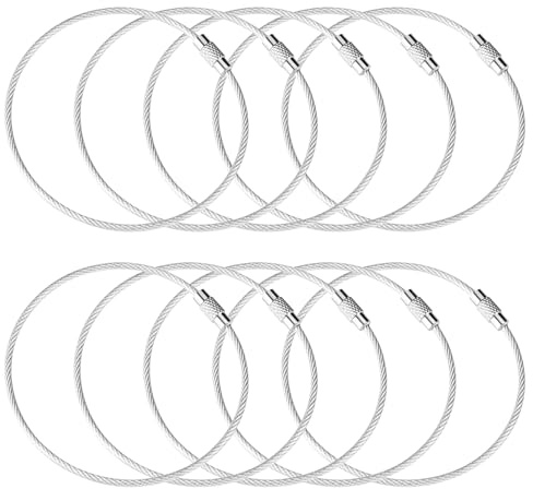 10 Inch Wire Keychain Cable,Large Stainless Steel Key Ring Loop Holder,Nylon Coated Screw Lock Key Rings,2mm Heavy Duty,Pack of 20,Silver
