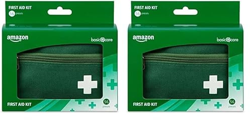 Amazon Basic Care First Aid Kit, 56 Pieces, Green (Pack of 2)
