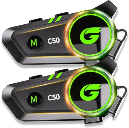 ZHIDUOXING Motorcykel Hjälm Intercom, C50 2-vägs för Moto Intercom Automatisk återanslutning, Intercom Moto Auto Answer/Voice Control/NoiseReduction Aktiv/IP67 Vattentät (2Pack)