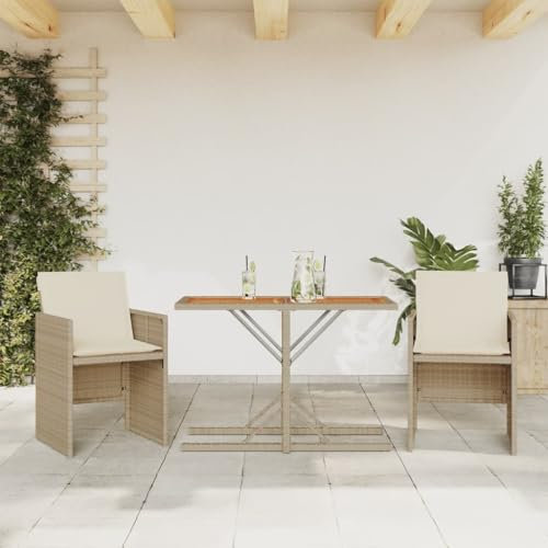 LAPOOH 3-TLG. Bistro-set med kudde beige poly rotting, trädgårdsset bord och stolar, balkongmöbler för liten balkong, utemöbler, balkongset, balkongmöbler, möbelset – 365069