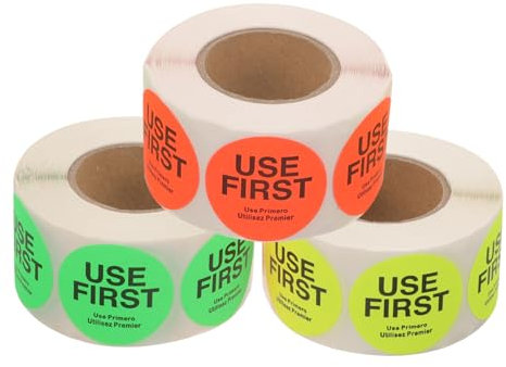 Parliky 3rollen Etiketten Für Lebensmittel Aufkleber Use First Für Restaurantlebensmittel Mit Kräftigen Farben Und Ausreichender Menge Für Ihren Bedarf